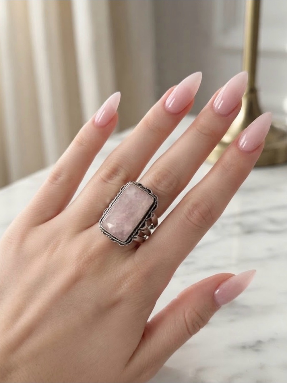 Sterling Silver 925 Genuine Kunzite Ring
